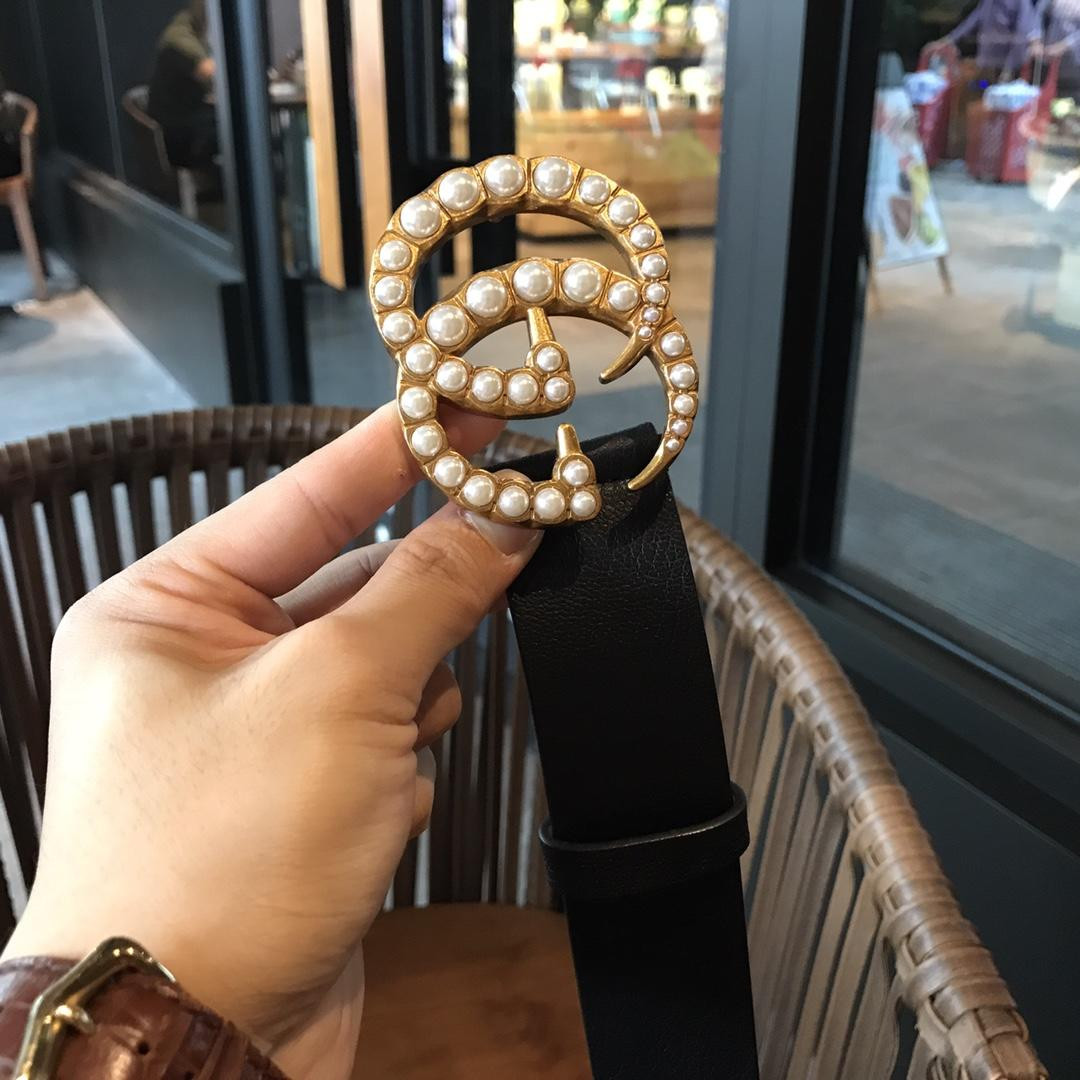 G*u*i leather belt with pearl double g 453260