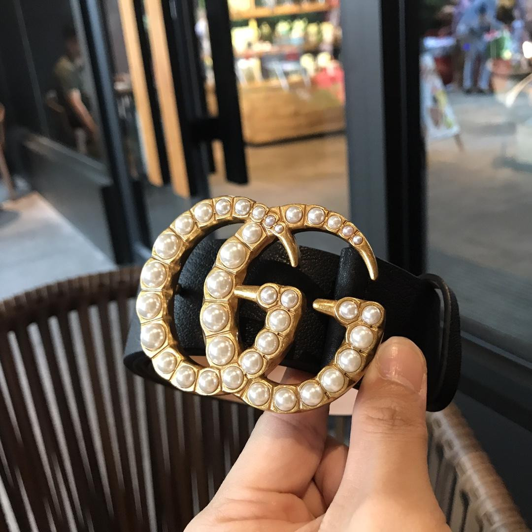 G*u*i leather belt with pearl double g 453260