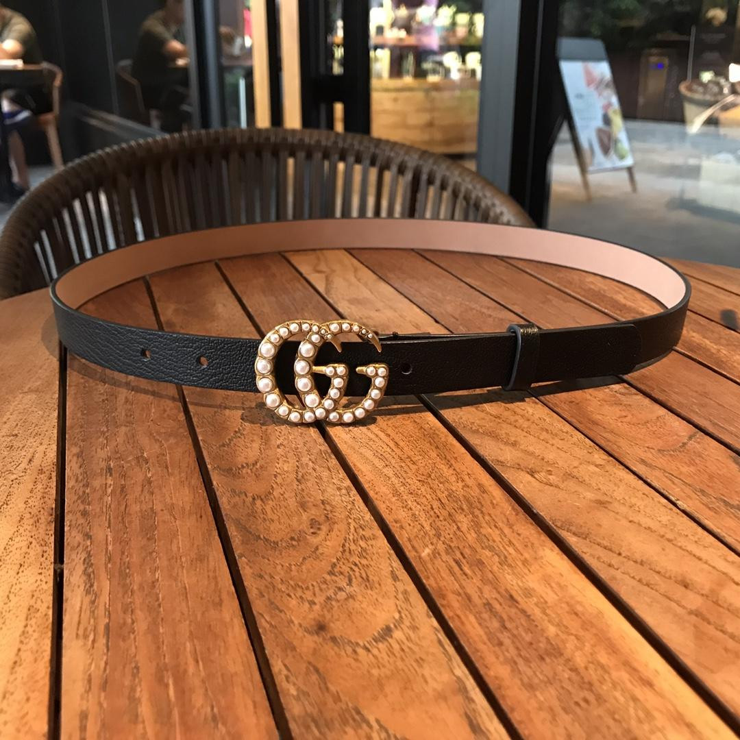 G*u*i leather belt with pearl double g buckle 476342