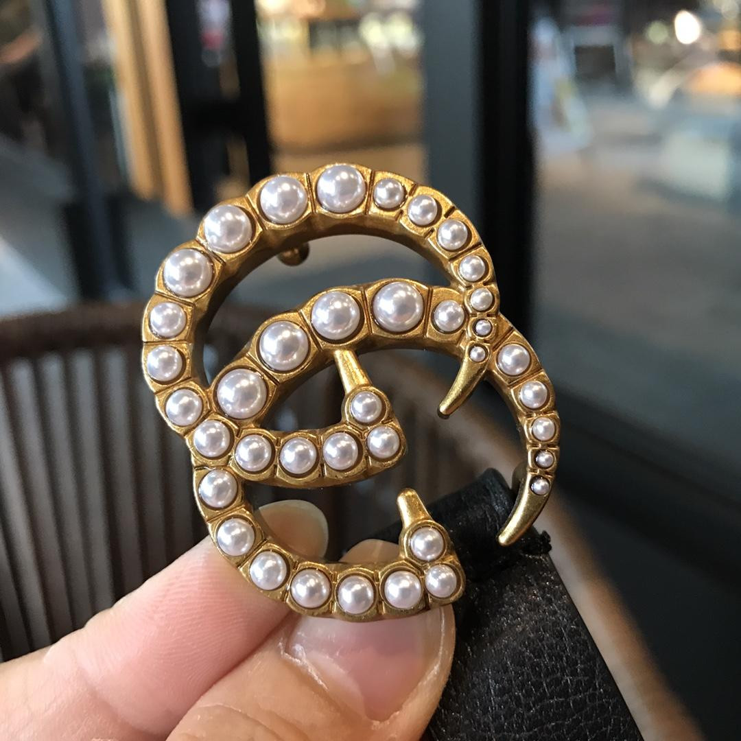 G*u*i leather belt with pearl double g buckle 476342