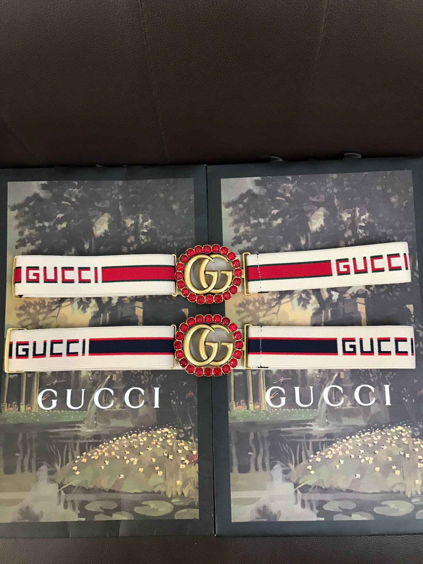 G*u*i stripe belt with double g and crystals 499696