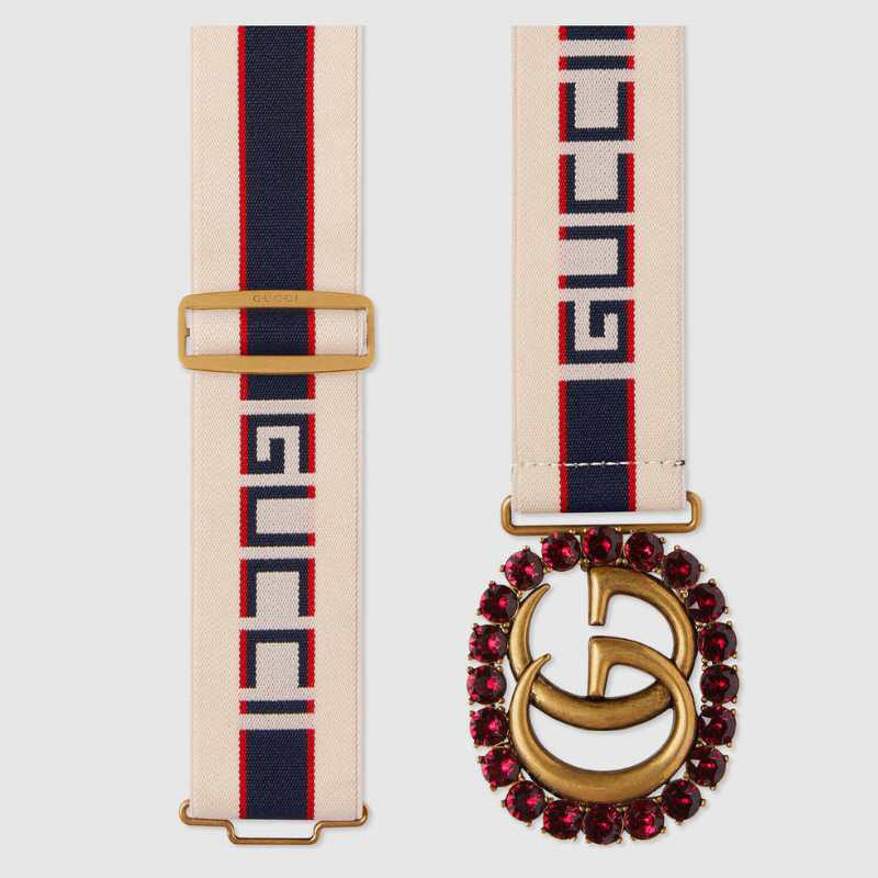 G*u*i stripe belt with double g and crystals 499696