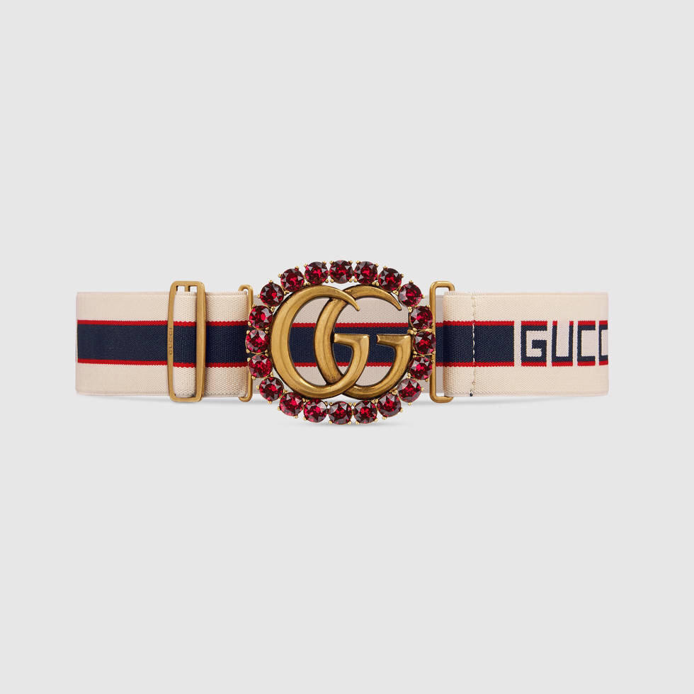 G*u*i stripe belt with double g and crystals 499696