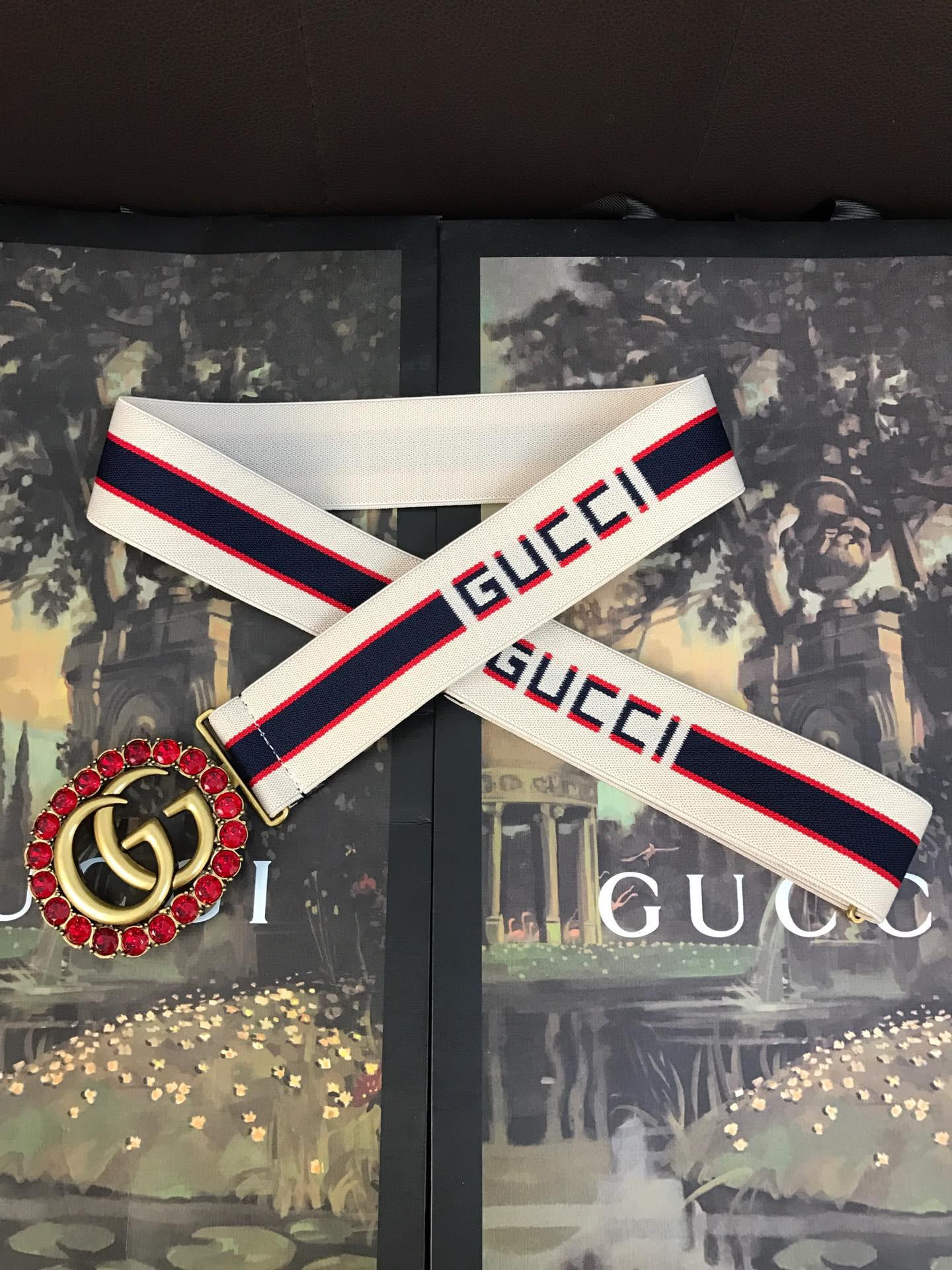 G*u*i stripe belt with double g and crystals 499696