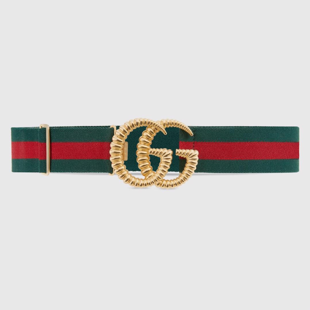G*u*i web elastic belt with torchon double g buckle 524101