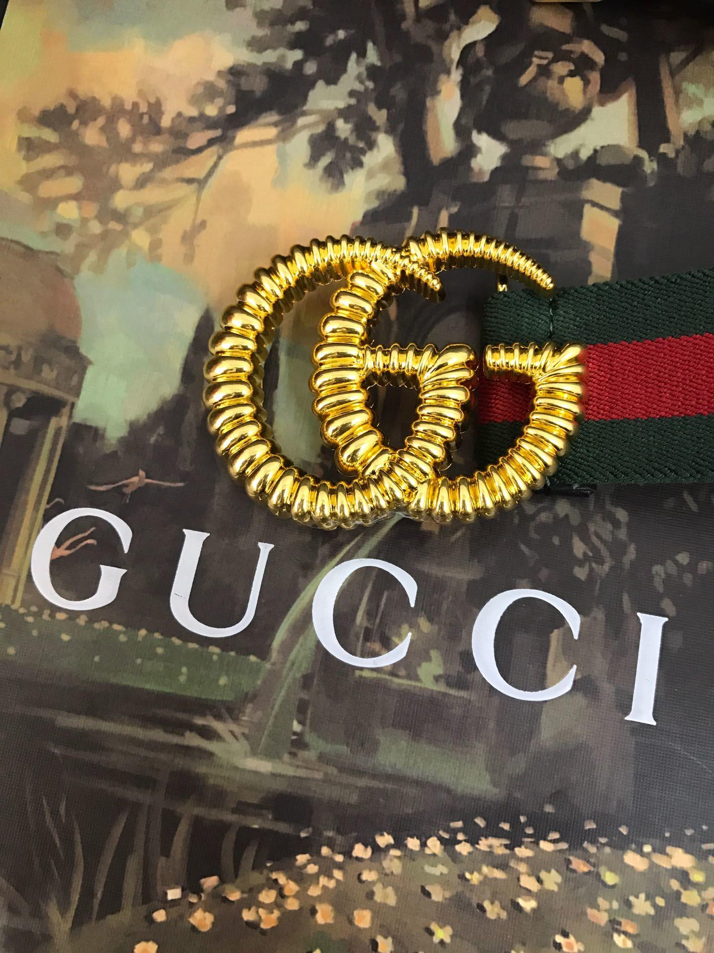 G*u*i web elastic belt with torchon double g buckle 524101