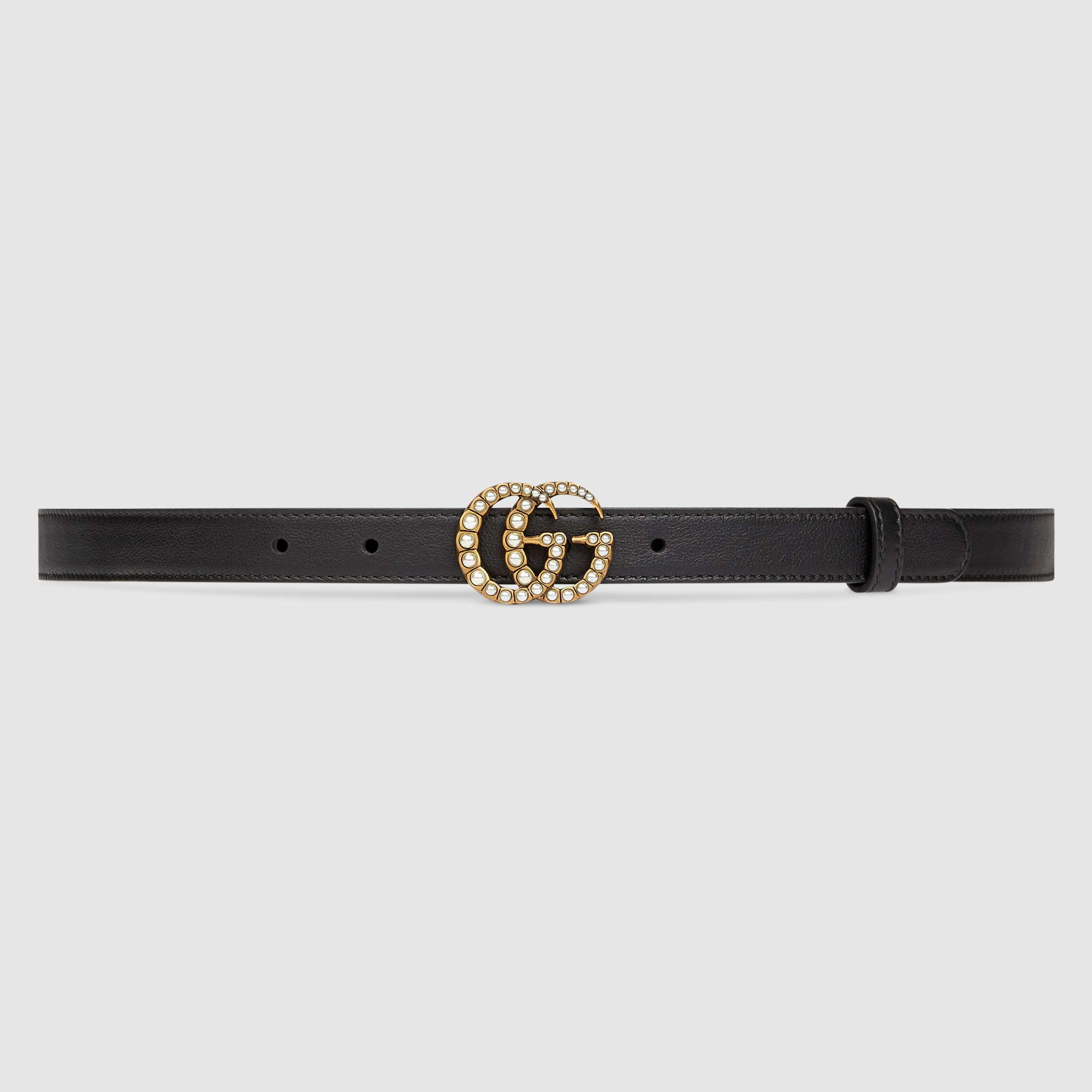 G*u*i leather belt with pearl double g buckle 476342