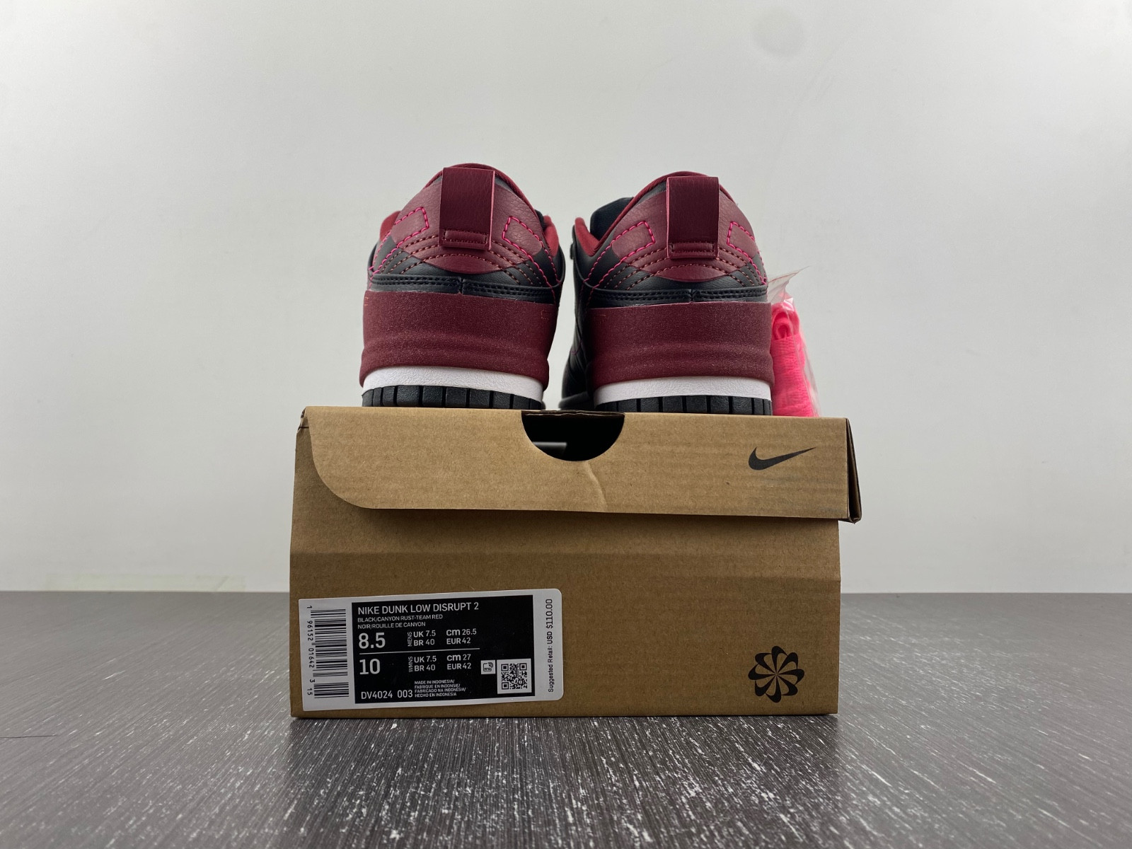 nike dunk low disrupt 2 black dark beetroot (women