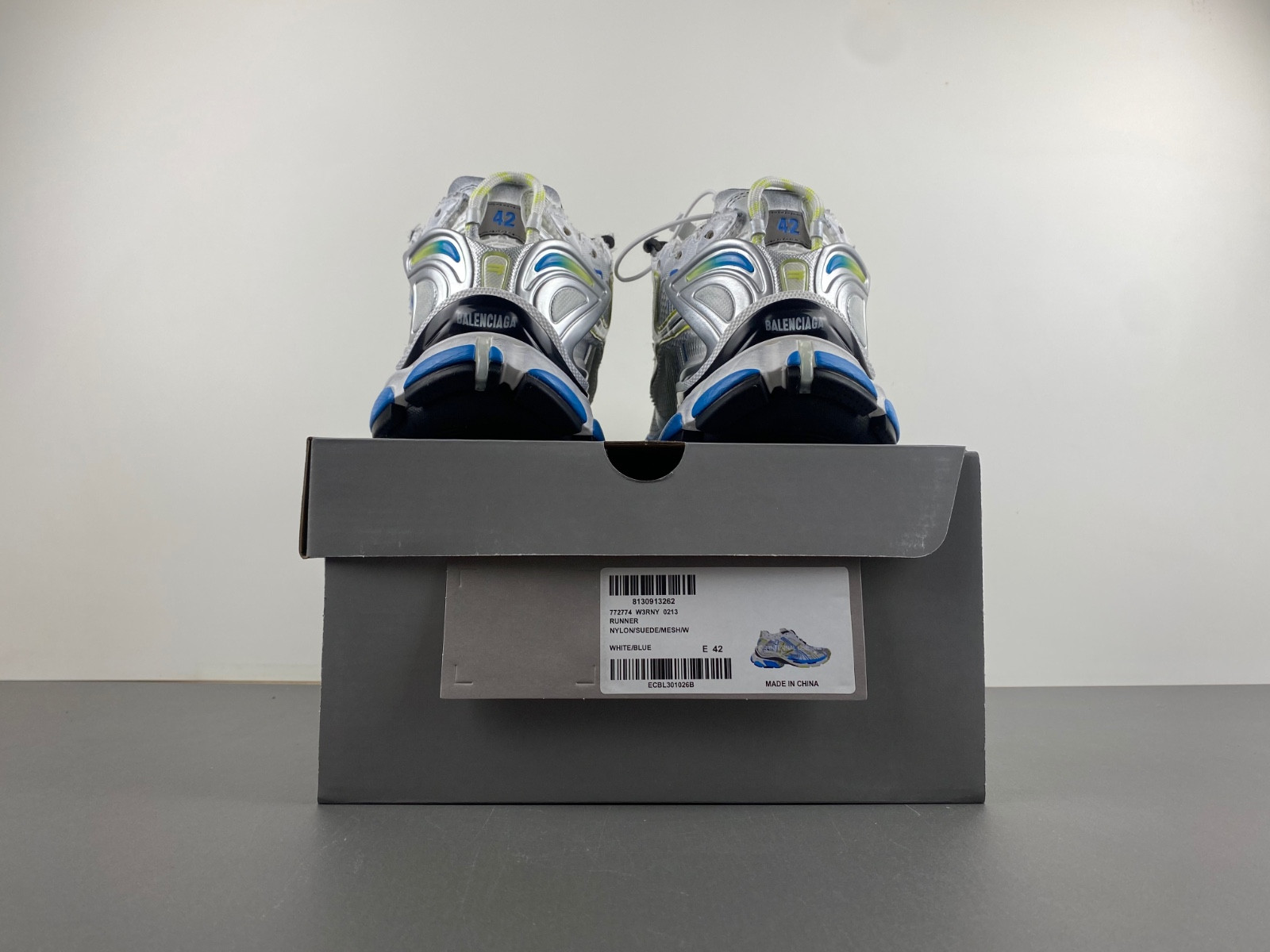 Ba*len*cia*ga runner sneaker in white/yellow/blue