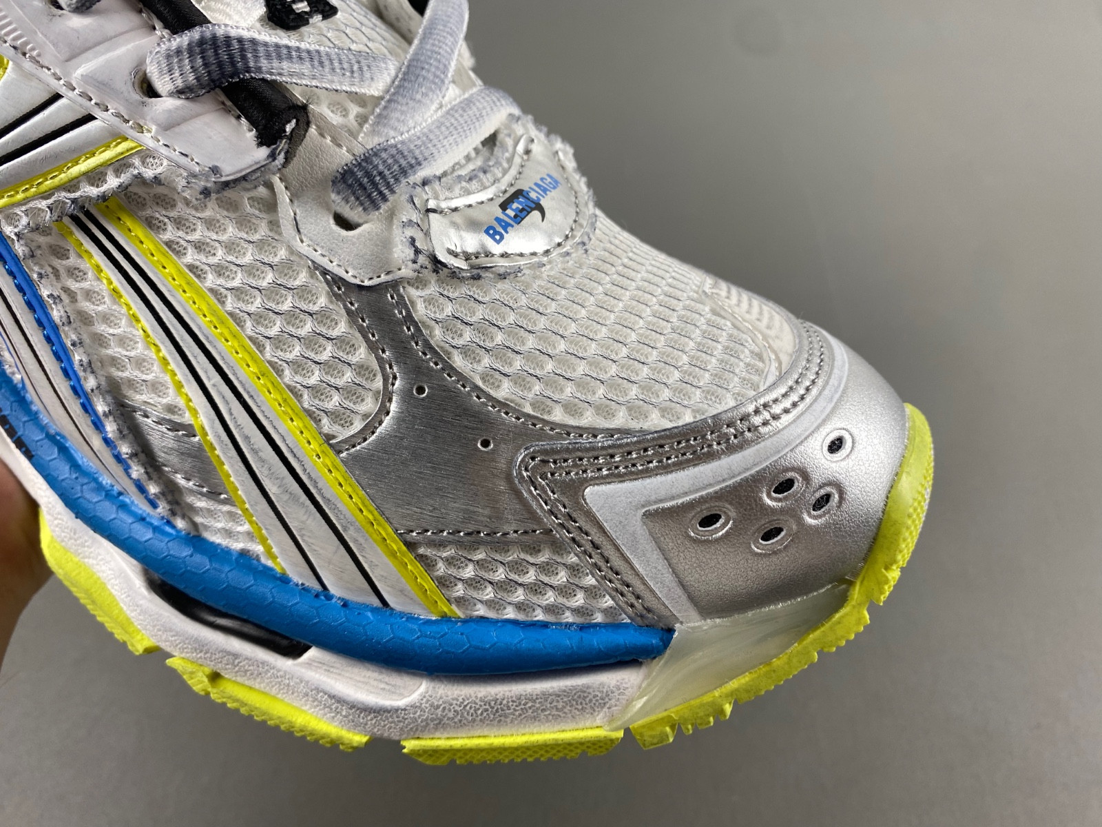 Ba*len*cia*ga runner sneaker in white/yellow/blue