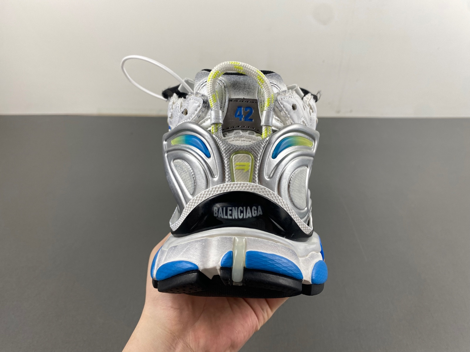 Ba*len*cia*ga runner sneaker in white/yellow/blue