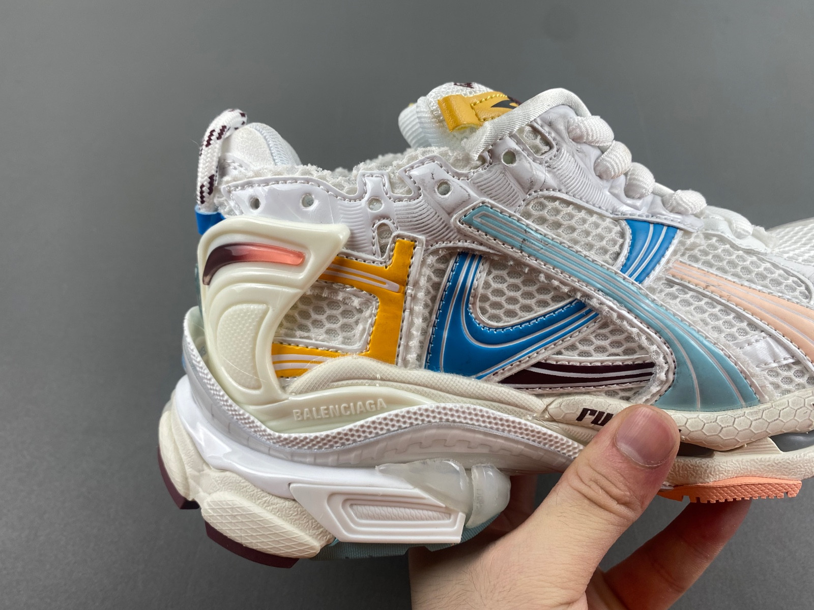 Ba*len*cia*ga runner sneaker in white/yellow/pink/blue