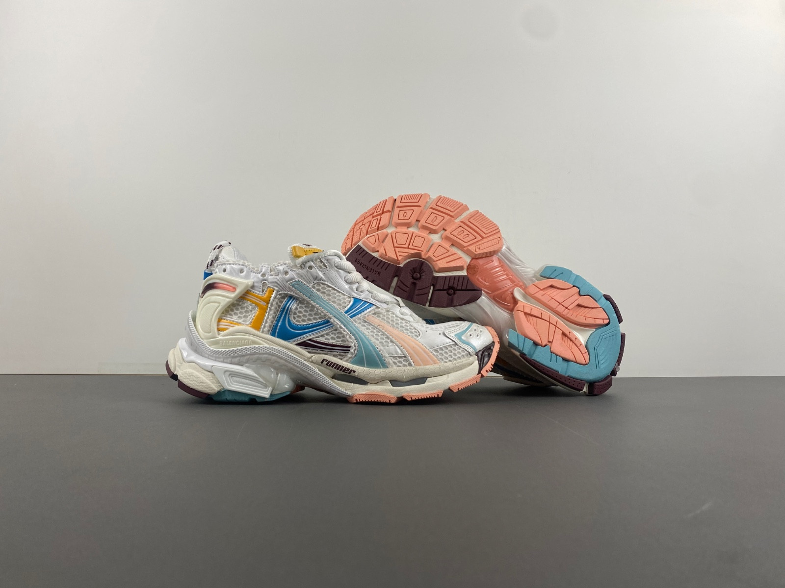Ba*len*cia*ga runner sneaker in white/yellow/pink/blue