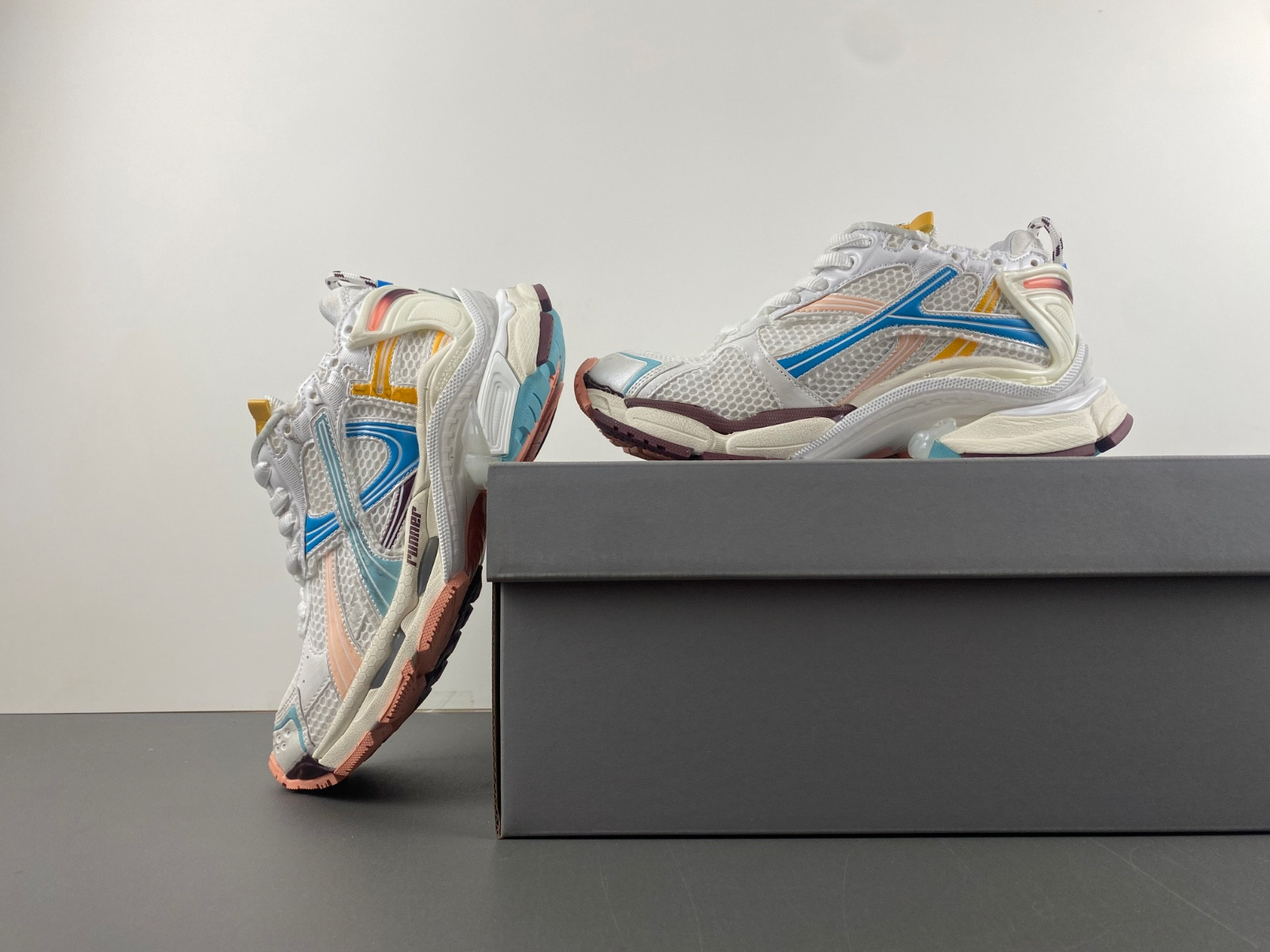 Ba*len*cia*ga runner sneaker in white/yellow/pink/blue
