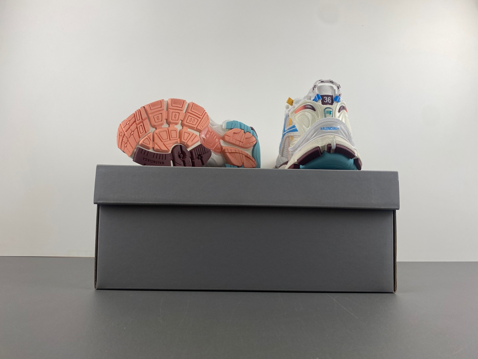 Ba*len*cia*ga runner sneaker in white/yellow/pink/blue