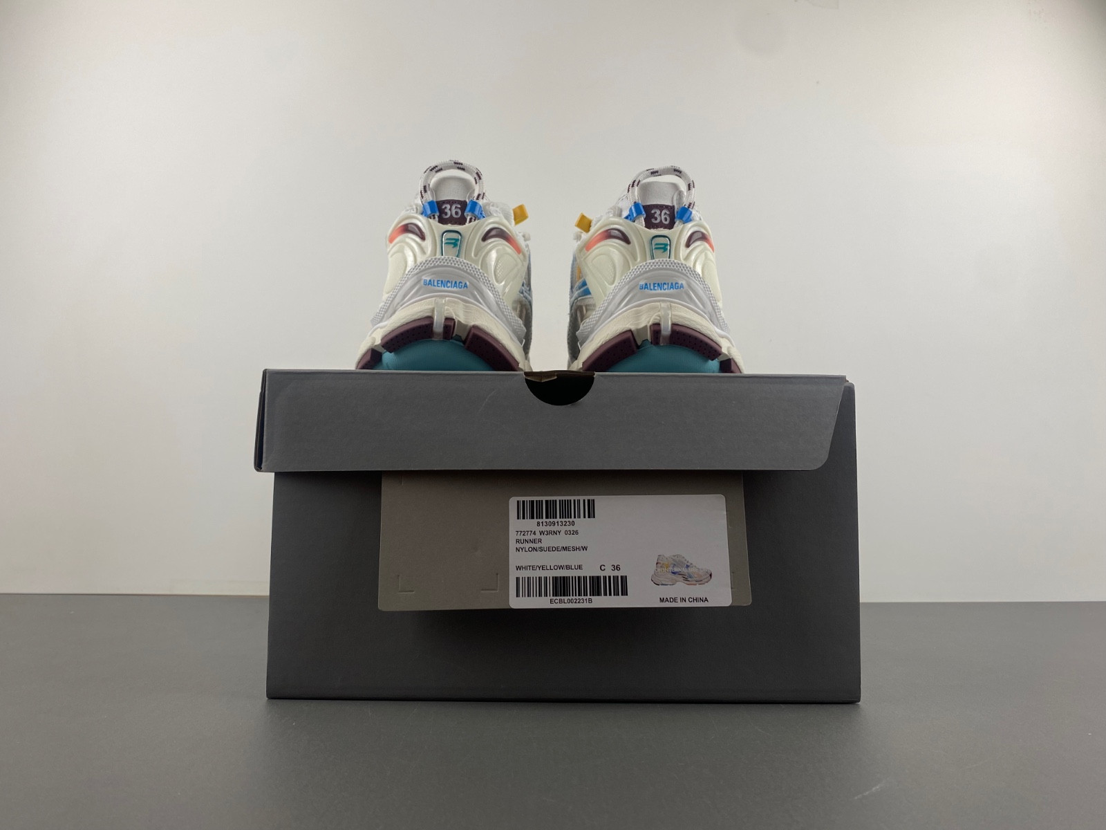 Ba*len*cia*ga runner sneaker in white/yellow/pink/blue