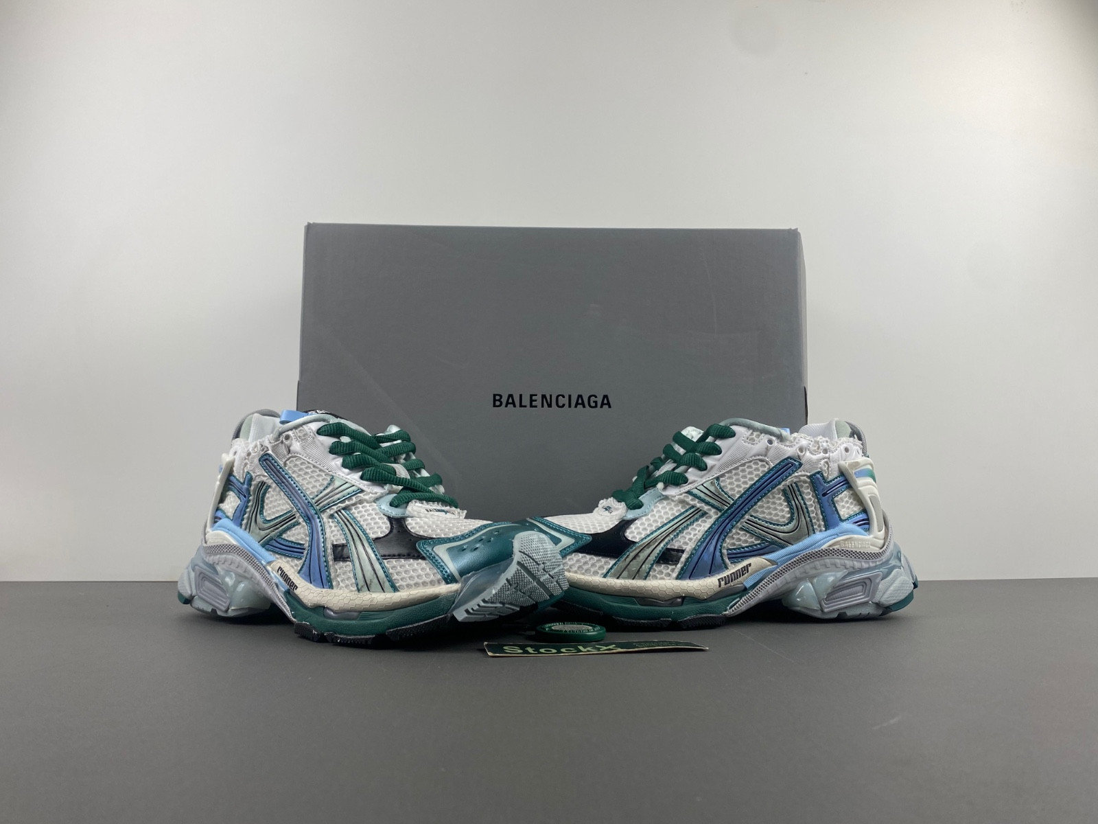 Ba*len*cia*ga runner sneaker in white/green/blue