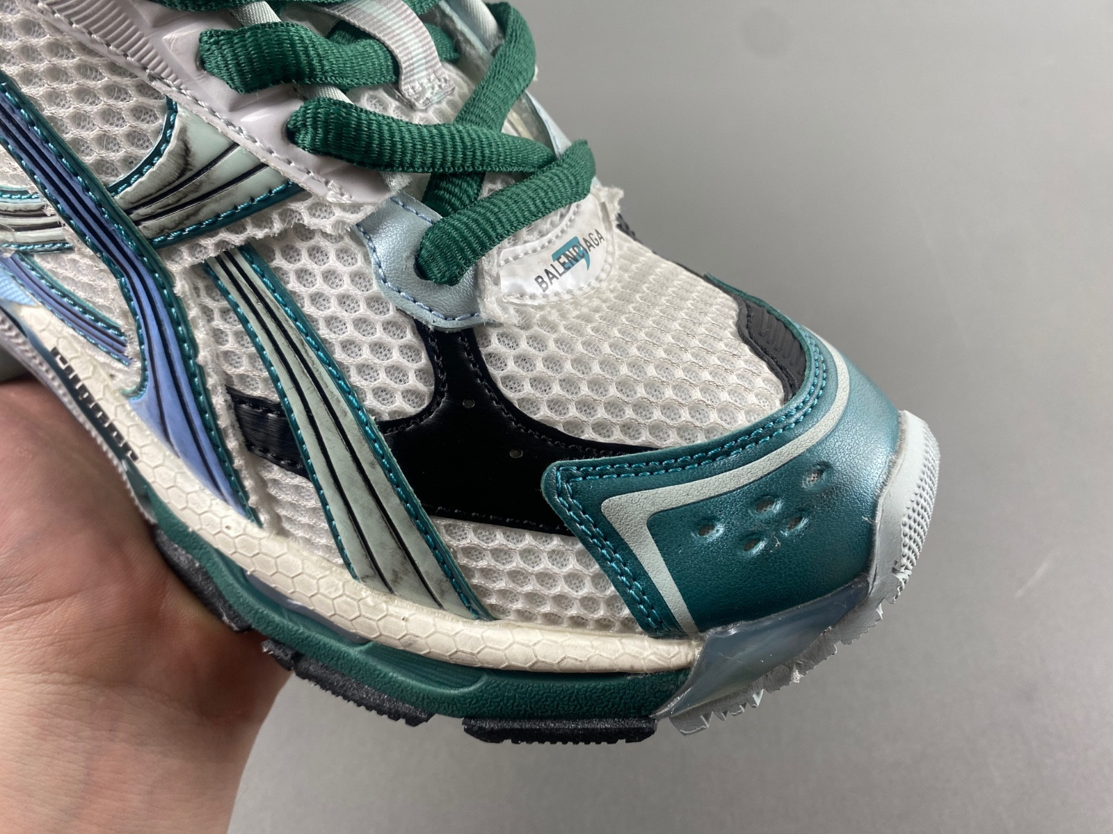 Ba*len*cia*ga runner sneaker in white/green/blue