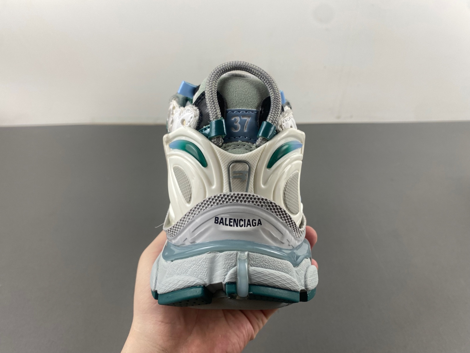 Ba*len*cia*ga runner sneaker in white/green/blue