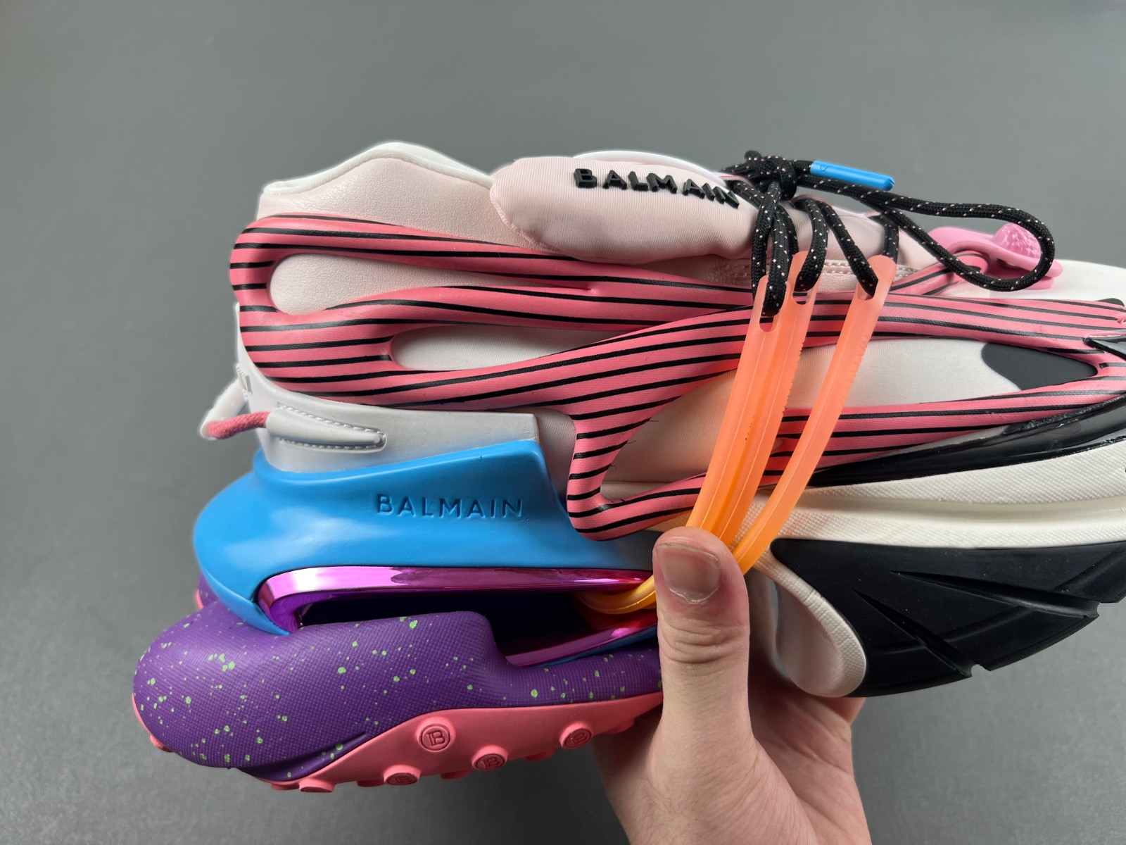 balmain neoprene and leather unicorn low-top sneakers