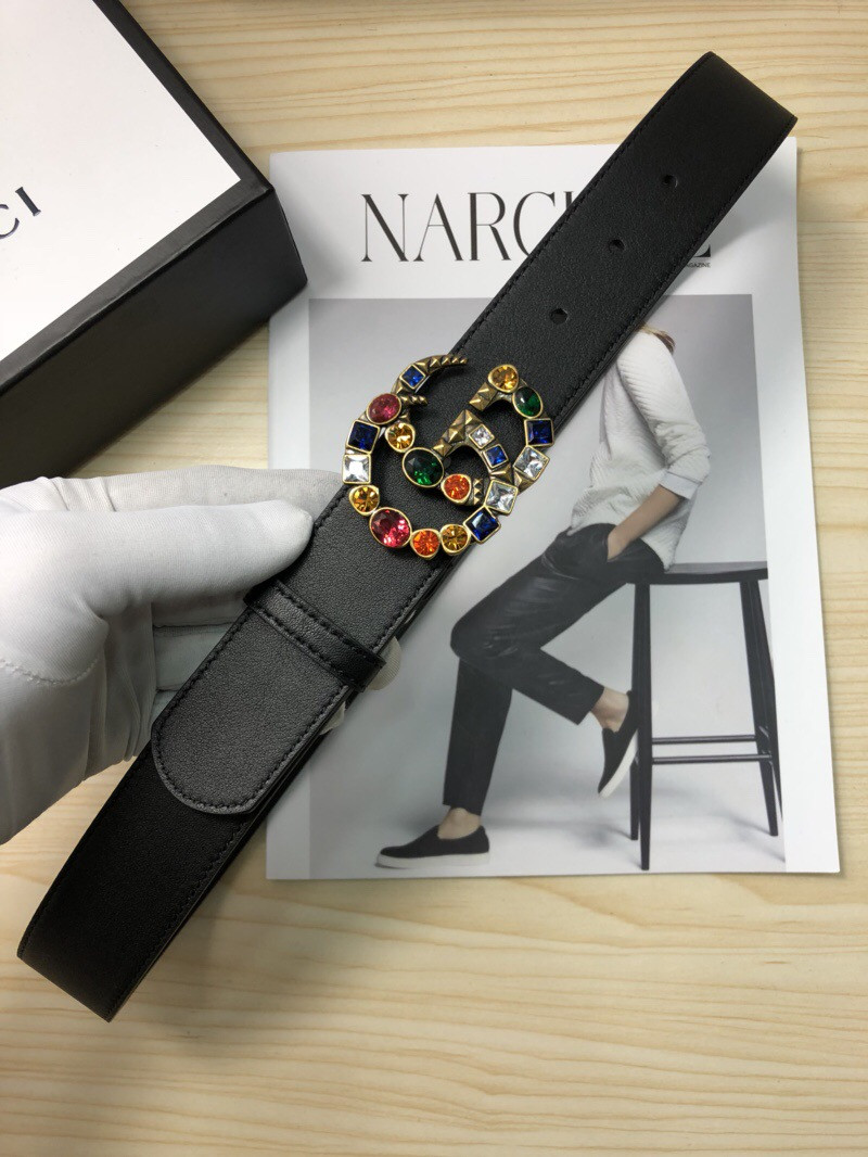 G*u*i leather belt with crystal double g buckle 513183