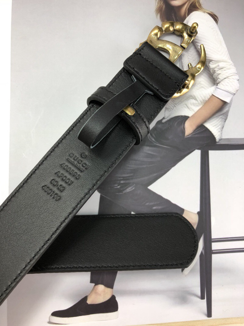 G*u*i leather belt with crystal double g buckle 513183