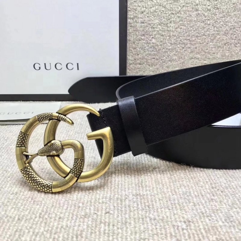 G*u*i leather belt with double g buckle with snake 458949