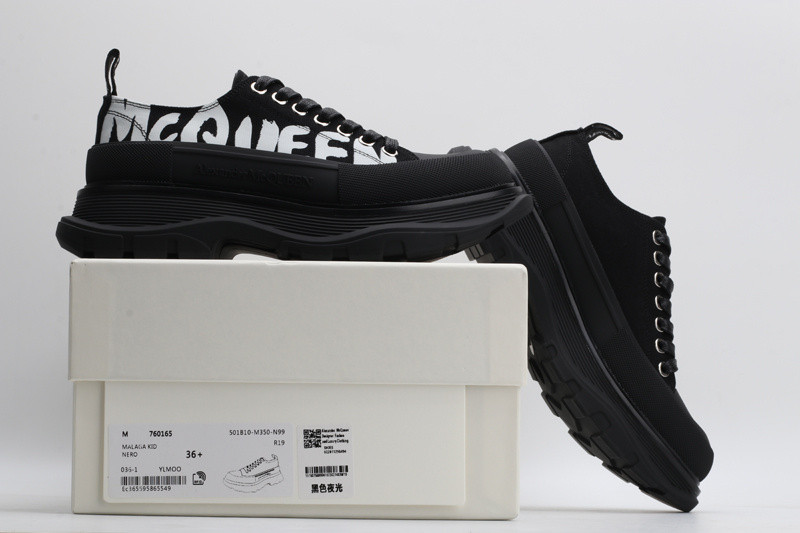 alex mcq tread slick lace up in black with letters