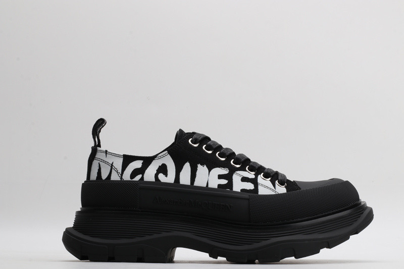 alex mcq tread slick lace up in black with letters