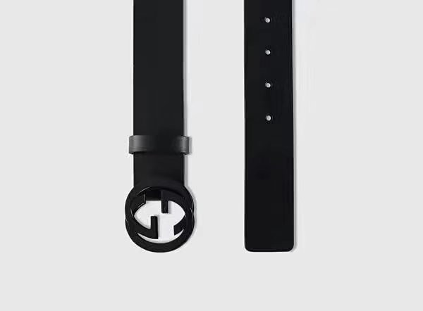 G*u*i leather belt with interlocking g buckle 368186