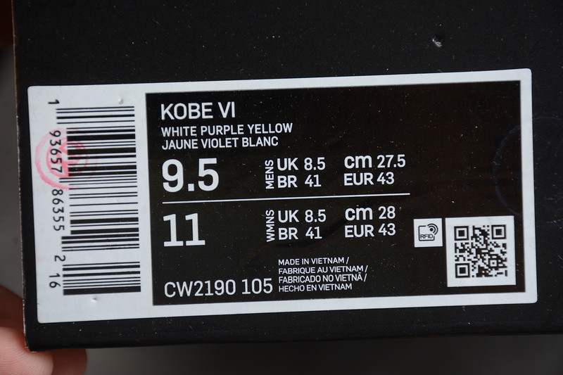 new nike kobe vi 6 protro white purple yellow cw2190-105