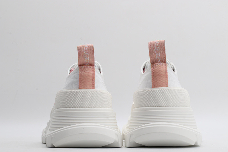 alex mcq tread slick lace up in white with red line