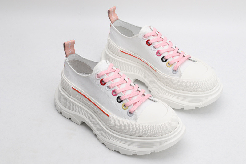 alex mcq tread slick lace up in white with red line