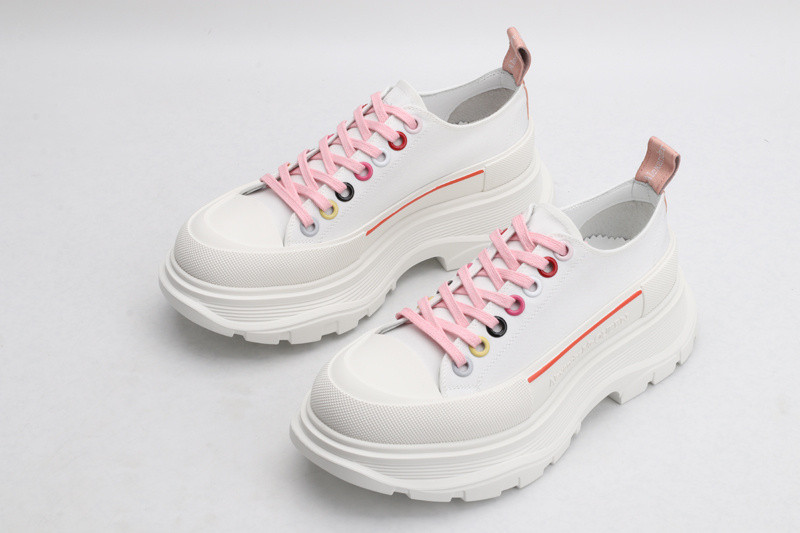 alex mcq tread slick lace up in white with red line