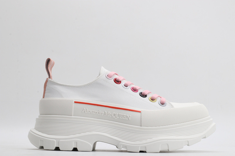 alex mcq tread slick lace up in white with red line