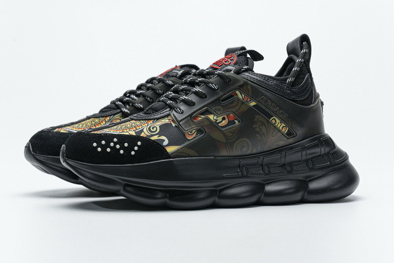 versace chain reaction triple black sneakers