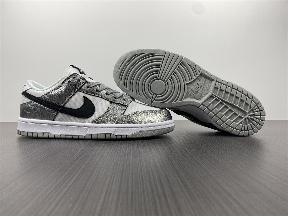 the nike dunk low features silver cracked leather do5882-001