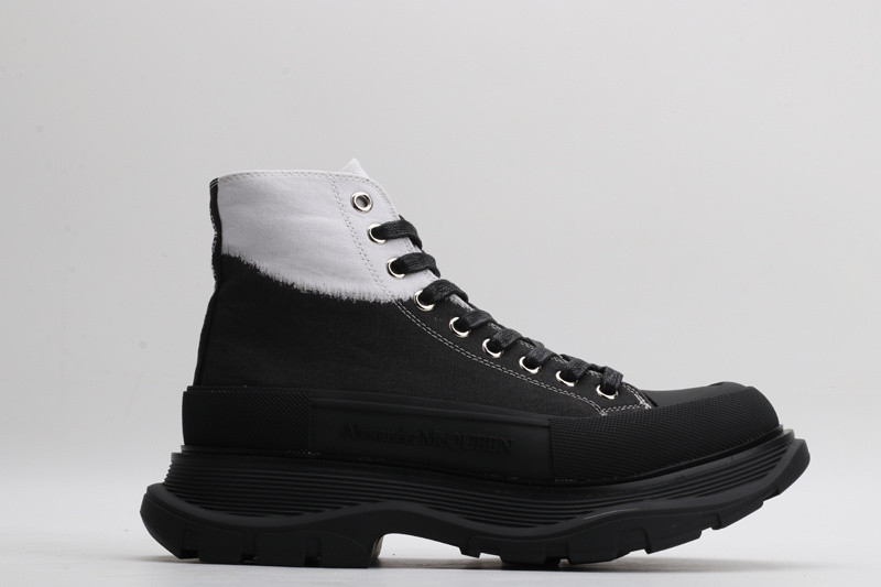 alex mcq tread slick boot in white & black