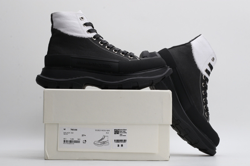 alex mcq tread slick boot in white & black