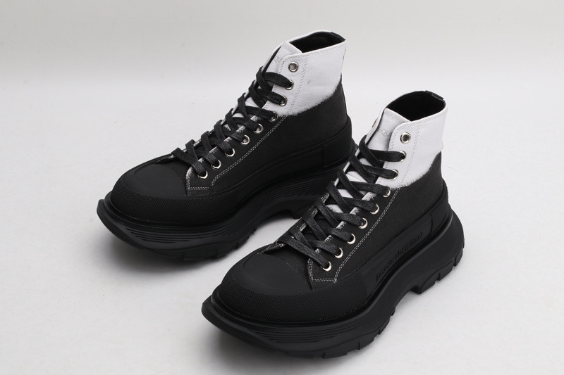 alex mcq tread slick boot in white & black