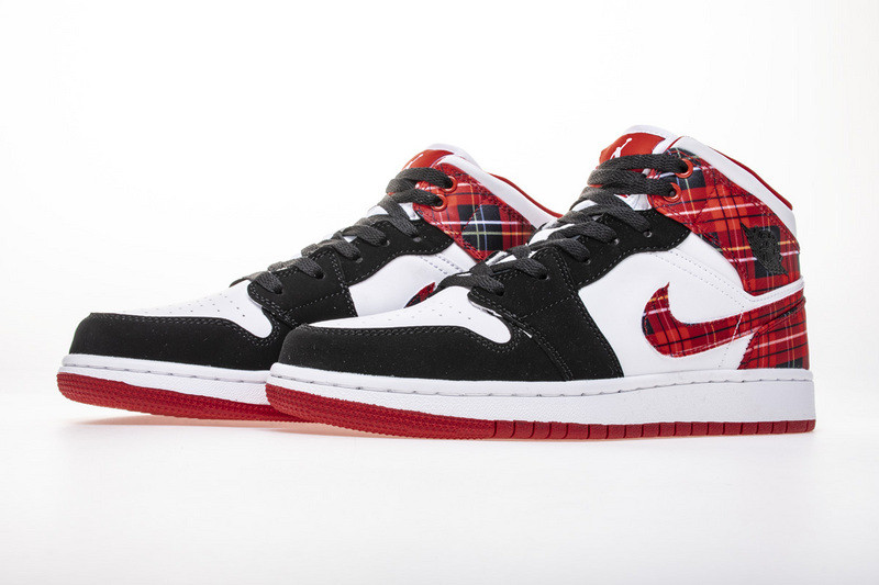 jordan 1 mid white plaid (gs) 554725-607