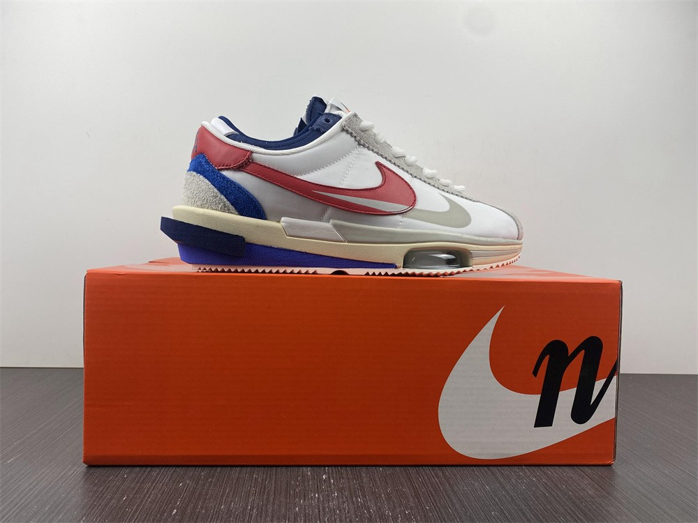 nike zoom cortez sp sacai white university red blue dq0581-100