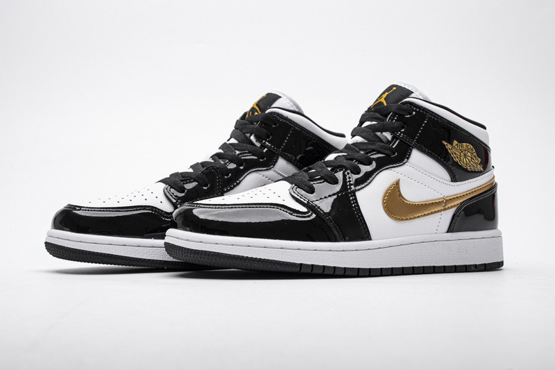 jordan 1 mid patent black white gold 852542-007