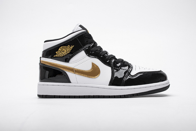 jordan 1 mid patent black white gold 852542-007