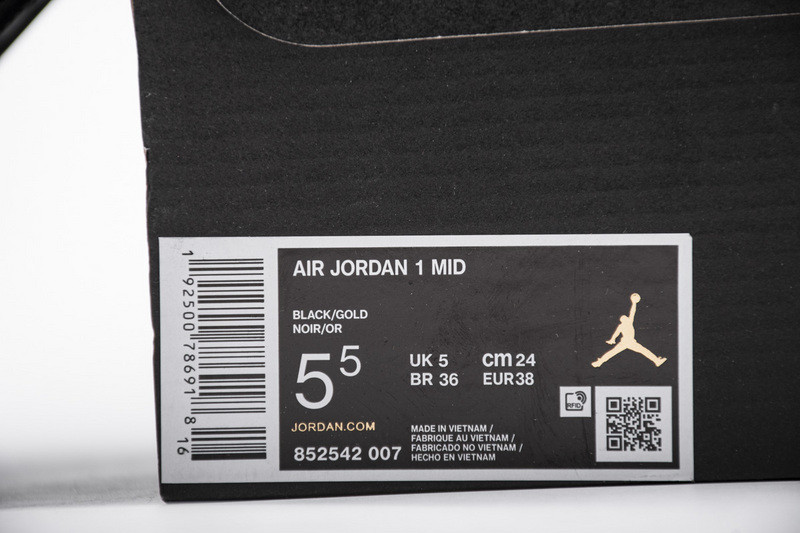 jordan 1 mid patent black white gold 852542-007