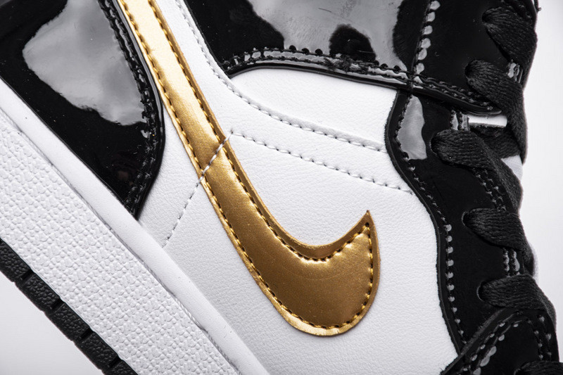 jordan 1 mid patent black white gold 852542-007