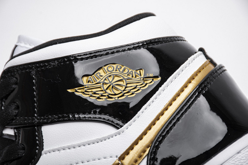 jordan 1 mid patent black white gold 852542-007